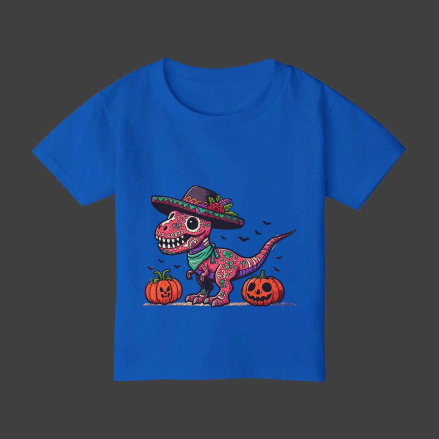 Beautiful Dinosaur Wearing a Hat with Pumpkins Toddler Short Sleeve Tee
