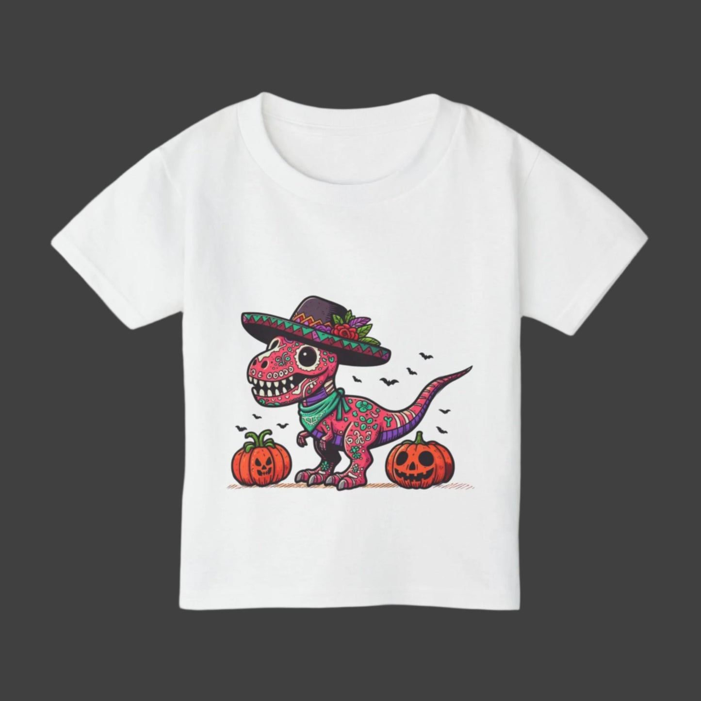 Beautiful Dinosaur Wearing a Hat with Pumpkins Toddler Short Sleeve Tee