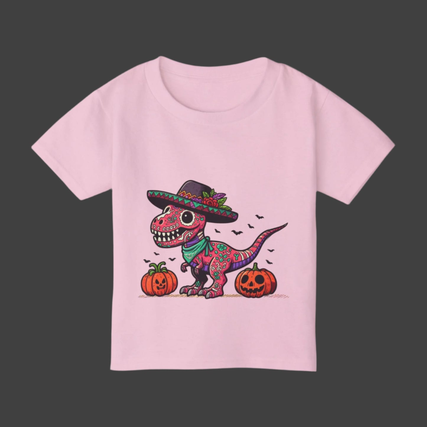 Beautiful Dinosaur Wearing a Hat with Pumpkins Toddler Short Sleeve Tee