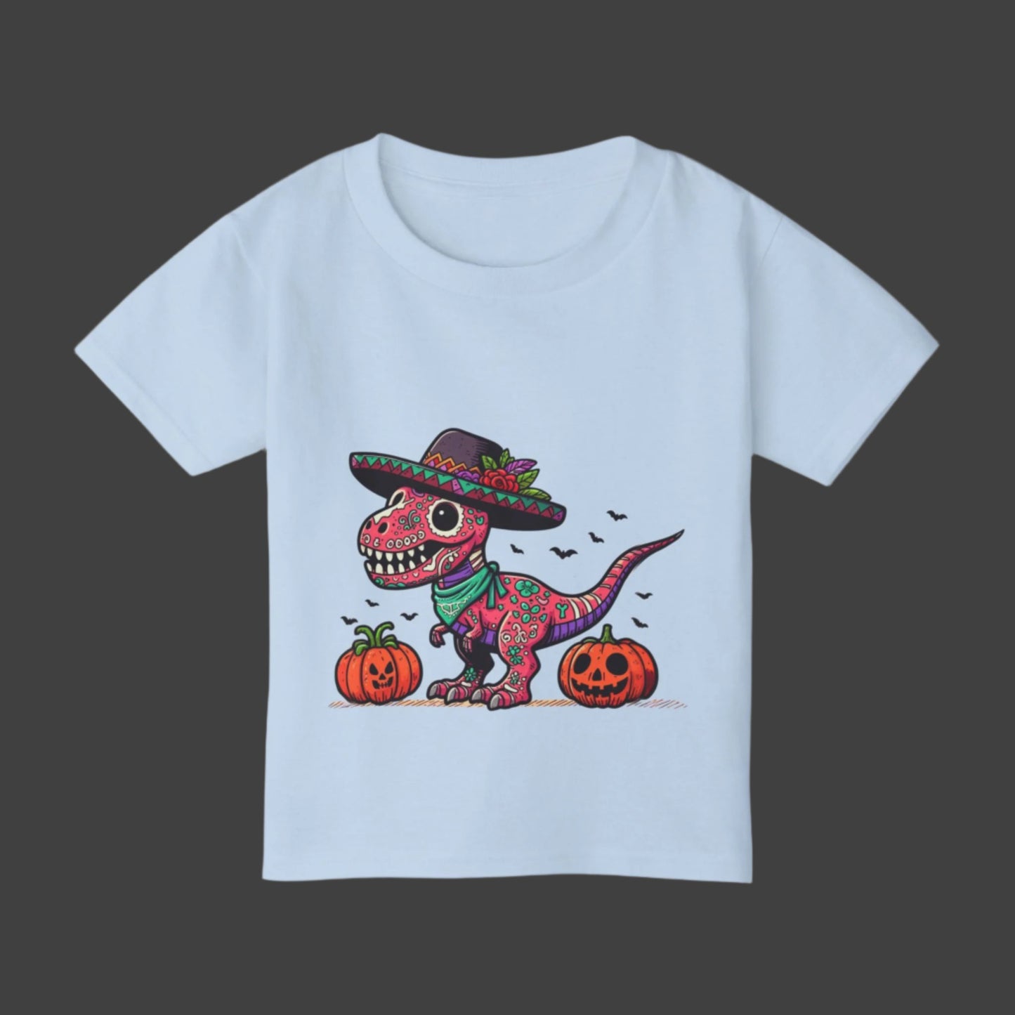 Beautiful Dinosaur Wearing a Hat with Pumpkins Toddler Short Sleeve Tee
