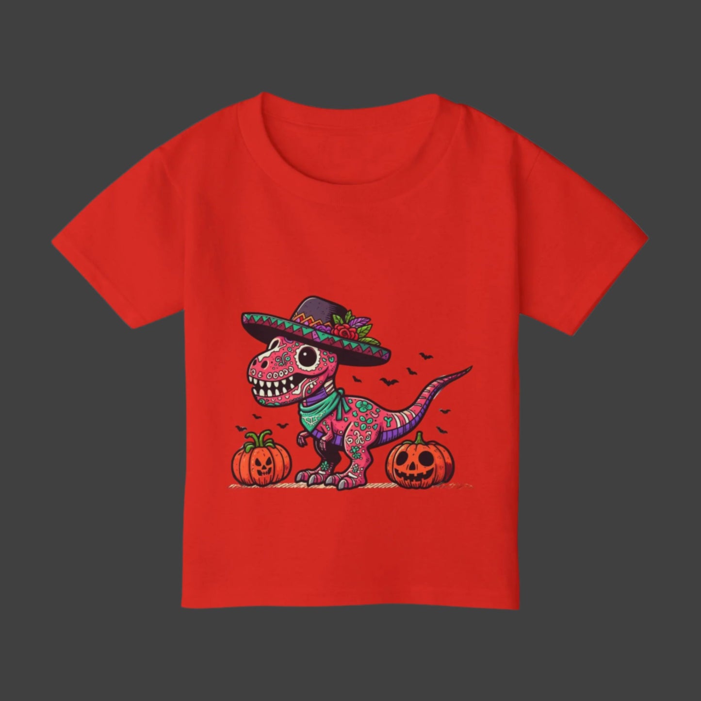 Beautiful Dinosaur Wearing a Hat with Pumpkins Toddler Short Sleeve Tee