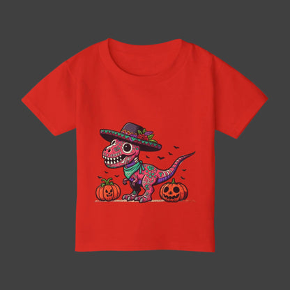 Beautiful Dinosaur Wearing a Hat with Pumpkins Toddler Short Sleeve Tee