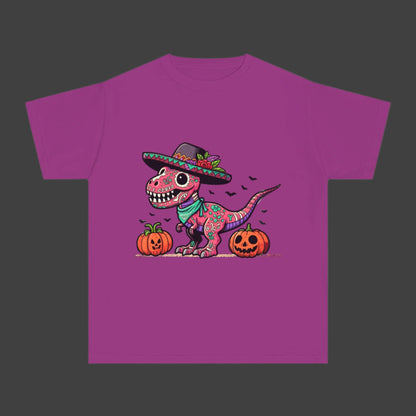 Beautiful Dinosaur Wearing a Hat with Pumpkins Youth Short Sleeve Tee