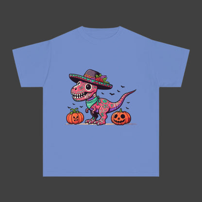 Beautiful Dinosaur Wearing a Hat with Pumpkins Youth Short Sleeve Tee