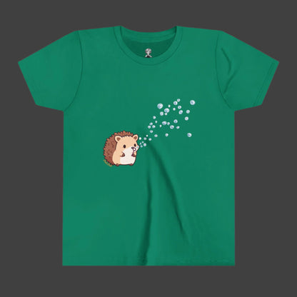 Hedgehog Blowing Bubbles out of a Big Big Bubble that was Huge Youth Short Sleeve Tee