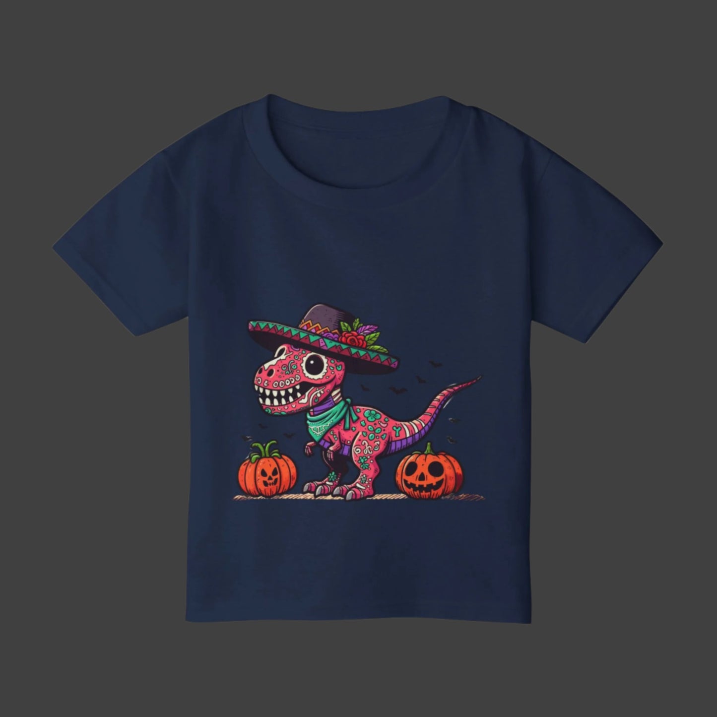 Beautiful Dinosaur Wearing a Hat with Pumpkins Toddler Short Sleeve Tee