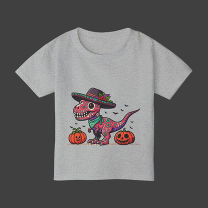 Beautiful Dinosaur Wearing a Hat with Pumpkins Toddler Short Sleeve Tee