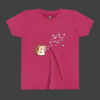 Hedgehog Blowing Bubbles out of a Big Big Bubble that was Huge Youth Short Sleeve Tee