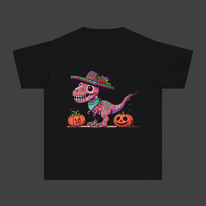 Beautiful Dinosaur Wearing a Hat with Pumpkins Youth Short Sleeve Tee