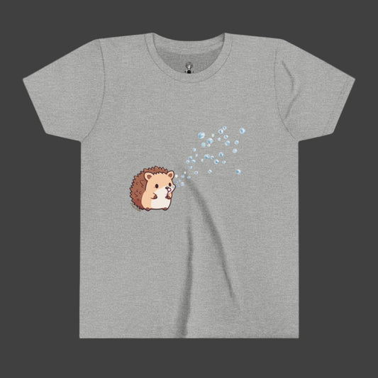 Hedgehog Blowing Bubbles out of a Big Big Bubble that was Huge Youth Short Sleeve Tee